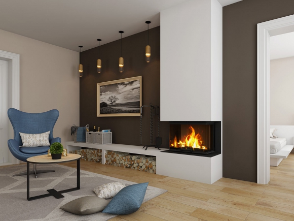 HEAT C 3g L 65.52.31.01(21) - teplovzdušná trojstranná krbová vložka s výsuvnými dvierkami a s ohýbaným (deleným) sklom