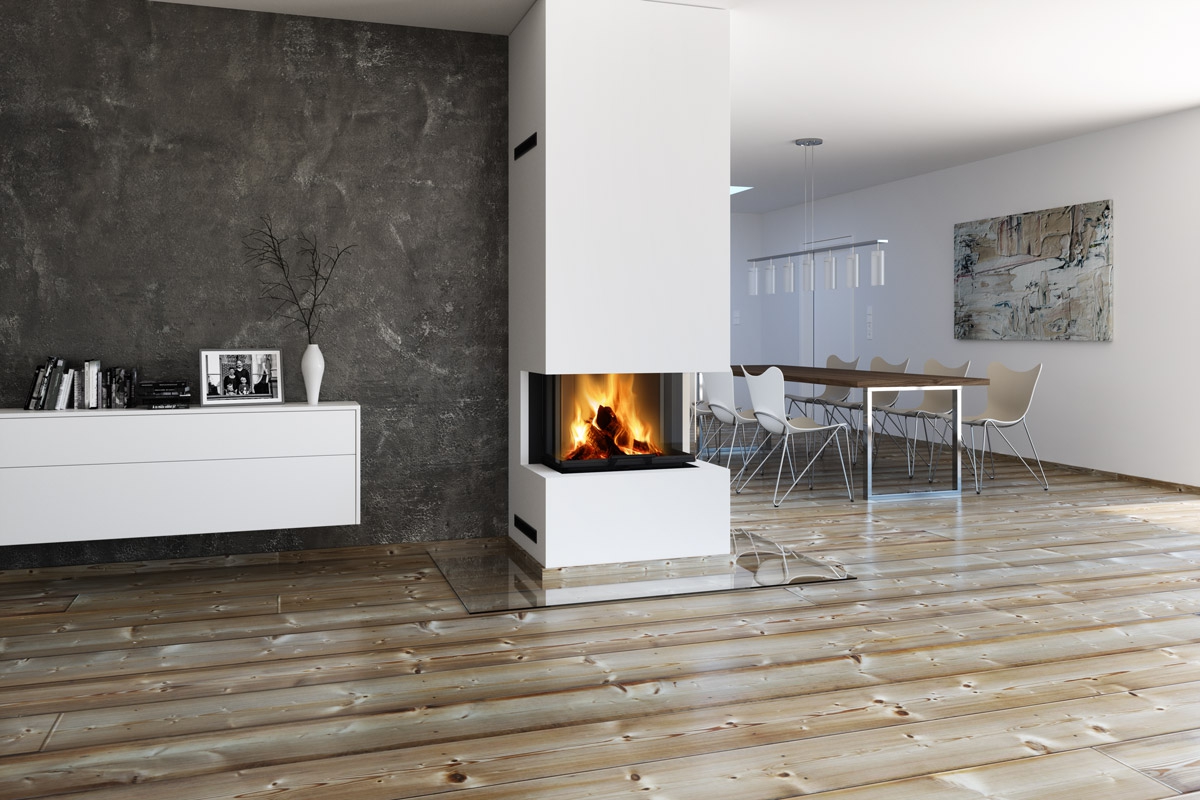 HEAT C 3g L 65.52.31.01(21) - teplovzdušná trojstranná krbová vložka s výsuvnými dvierkami a s ohýbaným (deleným) sklom