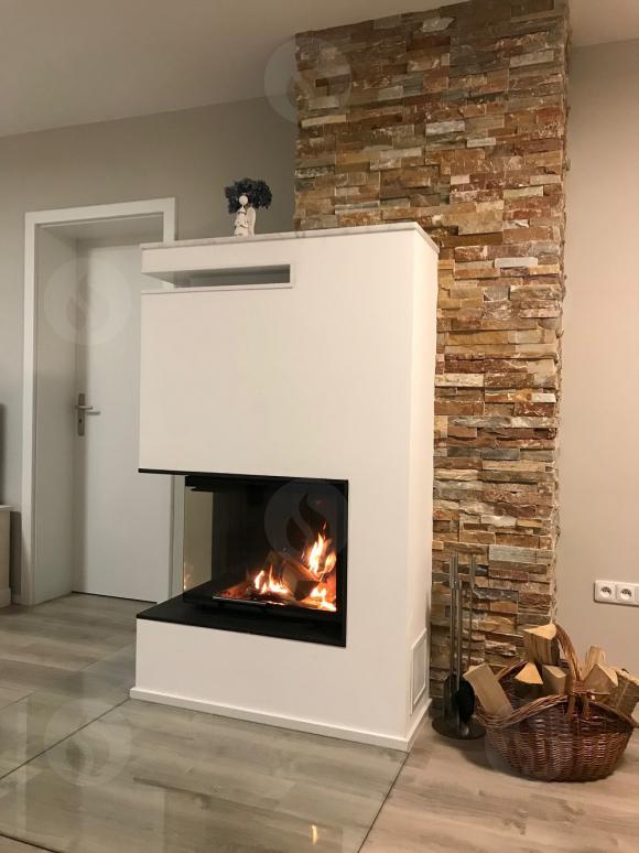 HEAT R/L 3g L 65.51.40.01(21) - teplovzdušná rohová krbová vložka s výsuvnými dvierkami a s ohýbaným (deleným) sklom