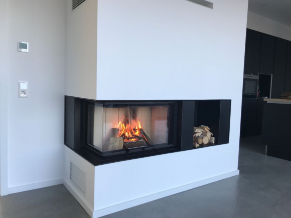 HEAT R/L 3g L 65.51.40.01(21) - teplovzdušná rohová krbová vložka s výsuvnými dvierkami a s ohýbaným (deleným) sklom