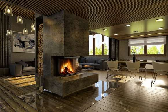 IMPRESSION C 2G L 67.61.34.21 - trojstranná krbová vložka s výsuvnými dvierkami a deleným sklom