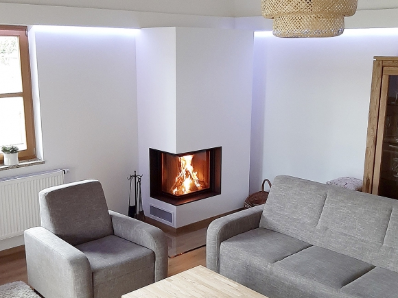 IMPRESSION R/L 2g L 71.60.34.21 - rohová krbová vložka s výsuvnými dvierkami a s deleným sklom