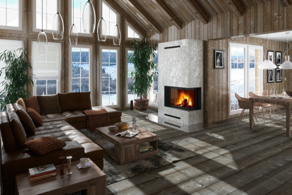 IMPRESSION R/L 2g S 71.60.34.21 - rohová krbová vložka s deleným sklom