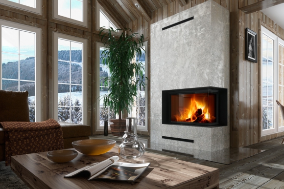 IMPRESSION R/L 2g S 71.60.34.21 - rohová krbová vložka s deleným sklom